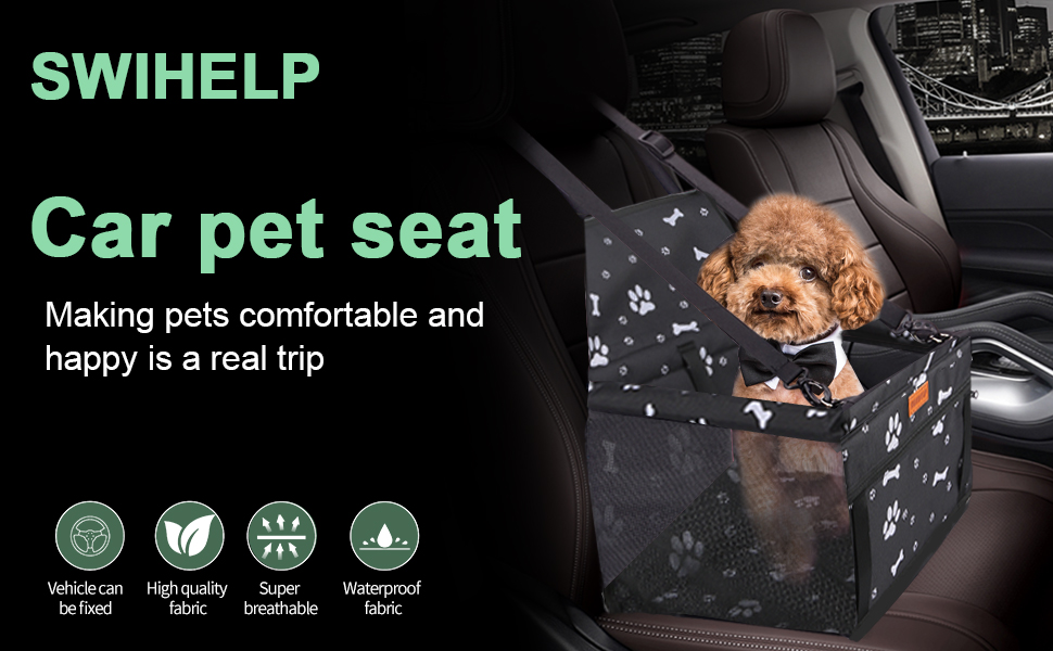 Waterproof Pet Dog Car Seat Booster Carrier with Seat Belt Harness Restraint and Headrest