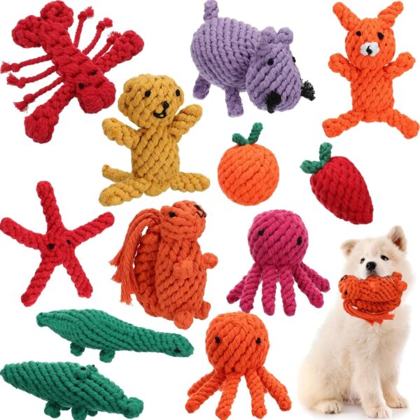 Sumind 12 Pcs Dog Rope Toys for Aggressive Chewers Valentine Gifts for Puppy Animal Rope Chew Toy Interactive Toys for Small Medium Large Dog Pets Puppy Playtime, 12 Styles(Starfish)