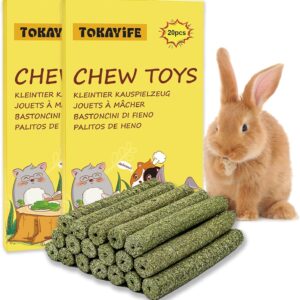 TOKAYIFE Rabbit Chew Toys, 420g Rabbit Treats Natural Timothy Hay Sticks Boredom Breakers for Rabbits, Chinchillas, Guinea Pigs, Hamster, Hedgehogs (40 pcs)