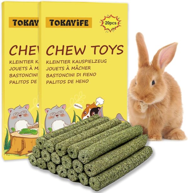 TOKAYIFE Rabbit Chew Toys, 420g Rabbit Treats Natural Timothy Hay Sticks Boredom Breakers for Rabbits, Chinchillas, Guinea Pigs, Hamster, Hedgehogs (40 pcs)