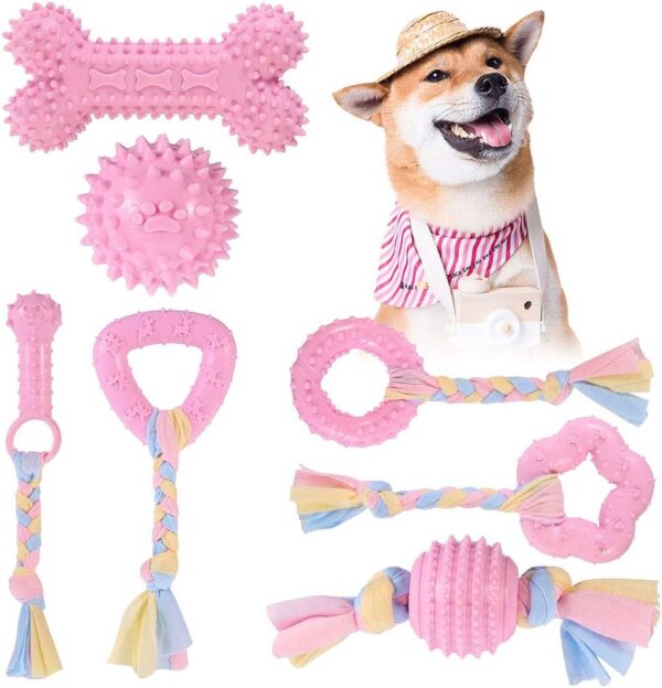 Thursday April 7PCS Puppy Teething Toys Dog Chew Toys Set with Ball and Cotton Ropes Interactive Pet Toys for Small Puppies and Medium Dogs