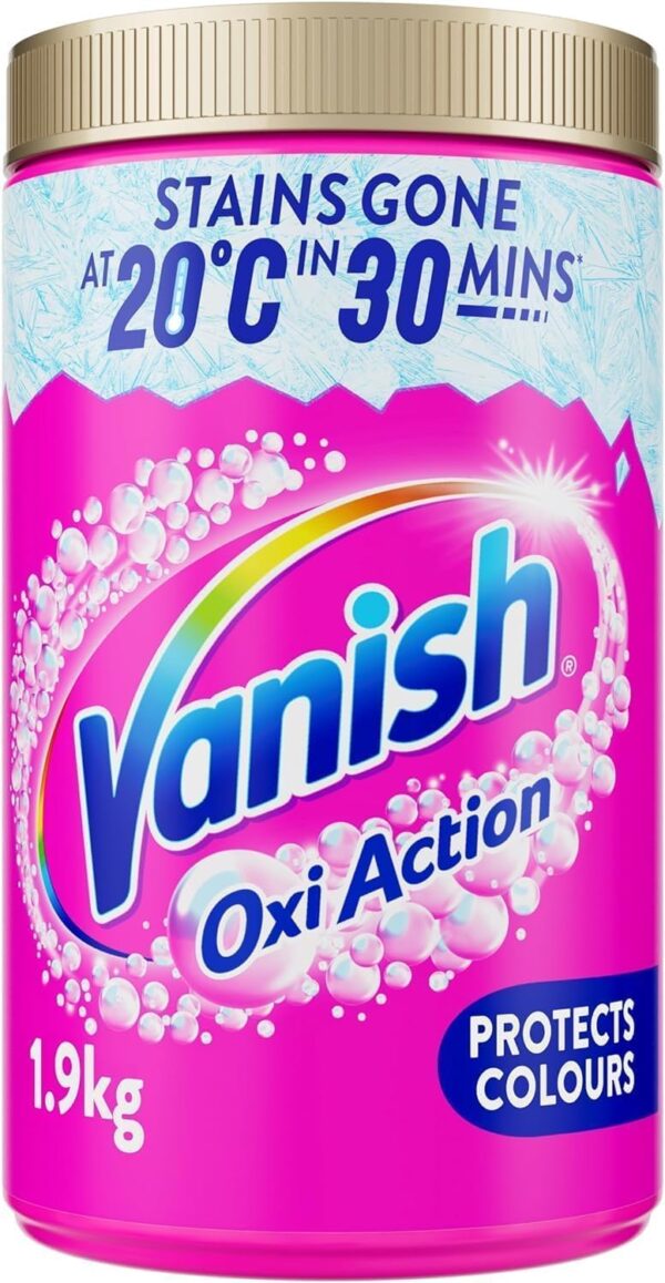 Vanish Gold Oxi Action Stain Remover & Laundry Booster Powder for Colours 1.9 kg | Removes Tough Stains at 20°C in 30 Mins in Just One Wash | Safe on Everyday Fabrics (Packaging May Vary)