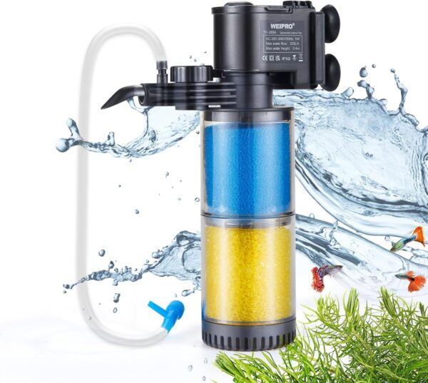 Weipro Internal Fish Tank Filter with 2-Stage Filtration, Transparent Filter Cartridges, 5W Adjustable Water Flow Submersible Aquarium Filter Pump for 30l~60l Tropical Fish Tank, TH280A(330L/H)