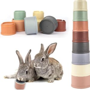 YSBCNK 8 Pcs Stacking Cups, Stacking Cups For Hiding Food And Playtime Fun Stack Up Cups For Rabbits Small Animals, Bpa-Free Safe Plastic Pet Toys, Multi-Coloured And Various Sizes (Morandi Colour)