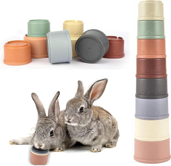 YSBCNK 8 Pcs Stacking Cups, Stacking Cups For Hiding Food And Playtime Fun Stack Up Cups For Rabbits Small Animals, Bpa-Free Safe Plastic Pet Toys, Multi-Coloured And Various Sizes (Morandi Colour)