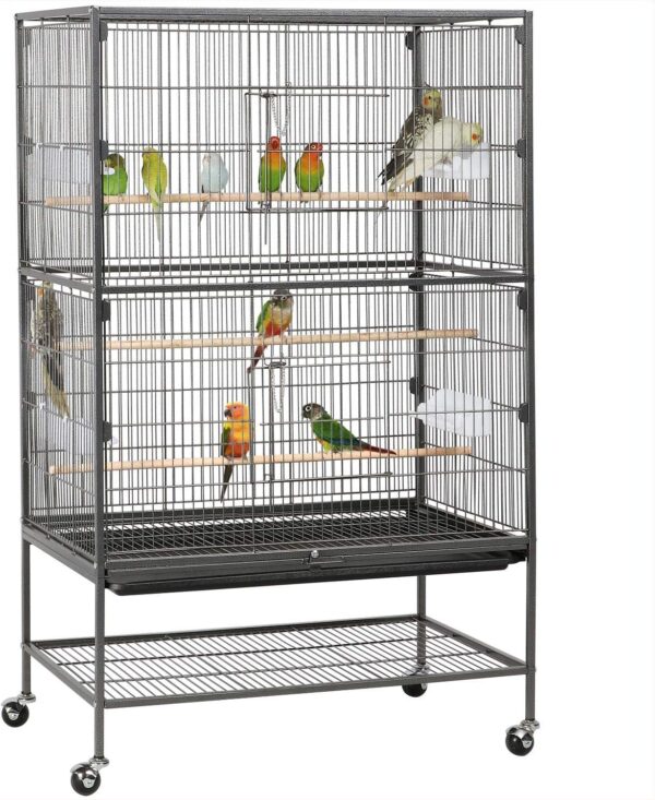 Yaheetech 132cm Large Parrot Bird Cage for Cockatiel Lovebird Durable Frame With Perch Stand and Wheels Black