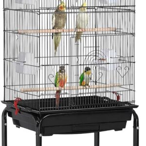 Yaheetech Large Bird Cage Open Play Top Parrot Cage Metal Budgie Cage with Rolling Stand for Medium Canary Cockatiel Cage