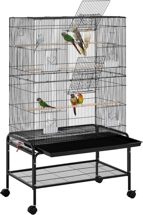 Yaheetech Large Bird cage Budgie cage Bird Aviary Outdoor for Parrots Cockatiel with Rolling Stand Black