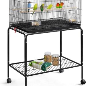 Yaheetech Large Wide Bird Cage Budgie Cage with Stand Parrot Cage Black Iron Flight Cage for Small lovebird/Cockatiel/Parakeet/Conure/Finch 119cm High