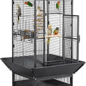 Yaheetech Parrot Cage 156cm Large Bird Cage with Open Top/Stand/Rolling Wheels for Canary/Finch/Cockatiel/Parakeet/Conure Parrot, Budgie Cage, Black