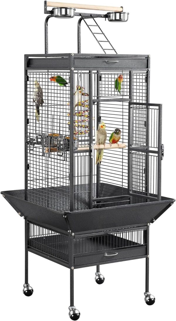 Yaheetech Parrot Cage 156cm Large Bird Cage with Open Top/Stand/Rolling Wheels for Canary/Finch/Cockatiel/Parakeet/Conure Parrot, Budgie Cage, Black