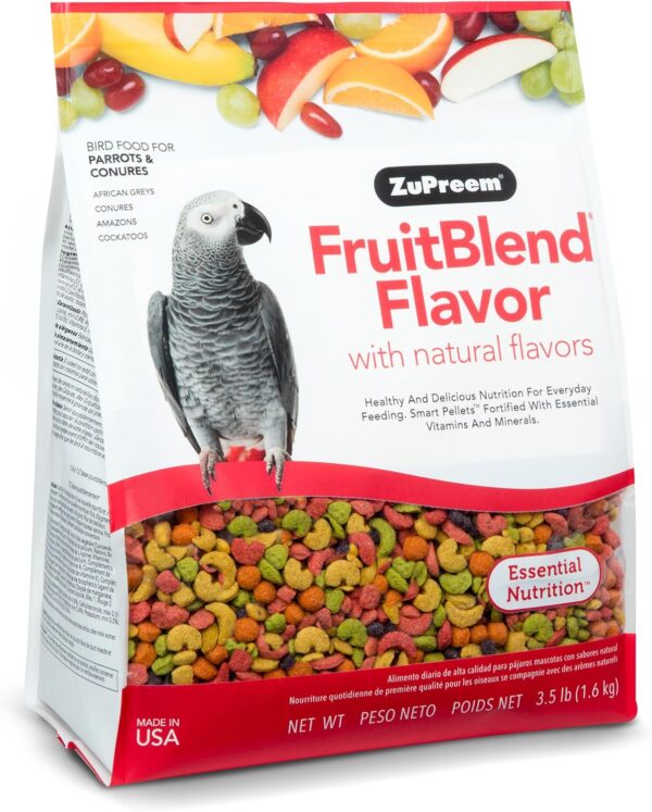 ZuPreem FruitBlend Flavor Pellets Bird Food for Parrots & Conures- Daily Blend for Caiques, African Greys, Senegals, Amazons, Eclectus, Small Cockatoos - 3.5 lb