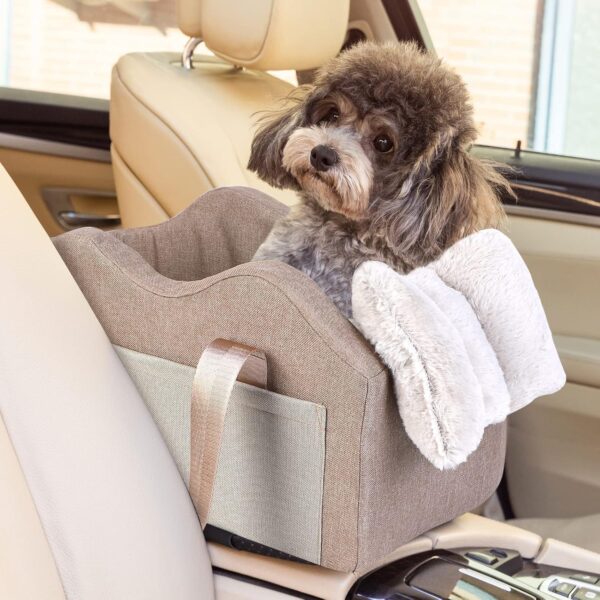 matsofamic Dog Car Seat for Small Dog Center Console Seat Pet Booster Seat for Car Puppy Car Seat for Small Dogs 0-15 lbs(Champagne+Khaki)