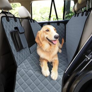 pecute Dog Car Seat Cover 100% Waterproof, Rear Seat Covers for Dogs with Mesh Window/Side Flaps/Storage Bags, Dog Car Hammock Scratch Proof Nonslip Back Seat Protector for Cars Trucks SUV(146x136cm)