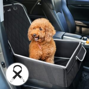 pecute Dog Car Seat Extra Stable, Dog Booster Seat Waterproof Pet Car Seat Non-Slip, Back & Front Seat Protector Scratch Proof, Suitable for Small Medium Dogs with Safty Belt (Black)