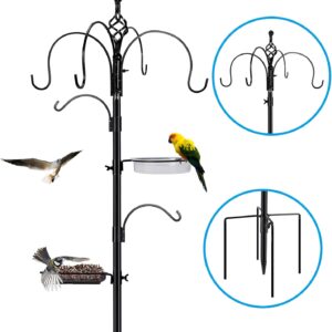 Bird Feeding Station,75 inch Wild Bird Feeder Pole with Water Bath Tray,Suet Feeder & Seed Tray, 6-Hook Bird Feeders Hanging Kit with 4-Prong Base,Metal Bird Feeder Station Heavy Duty for the Garden