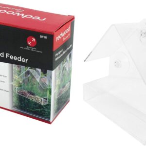 1x Clear Perspex Window Bird Feeder - Hanging Wall Fence Tree Mounted Off-Ground Outdoor Garden Wild Feeding Food Station - By Redwood