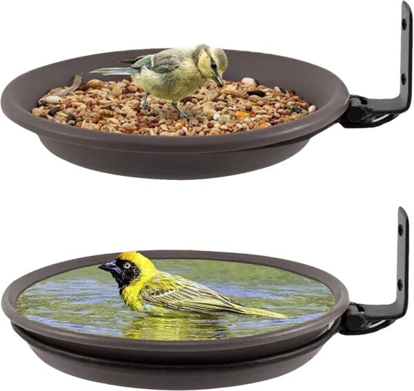 2 Piece Wall Mounted Bird Feeder,Bird Feeder & Bird Bath for Garden,Fence Bird Feeder Tray,Deck Bird Feeder Tray,Attracting Wild Birds,Bird Water Feeder for Installed on Trees,Balcony,Outdoor Walls