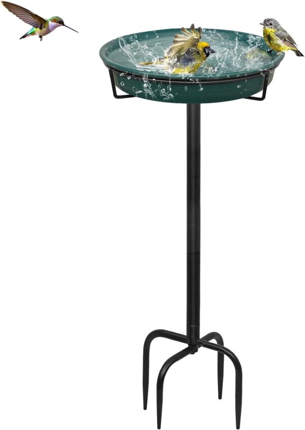 28In Freestanding Birdbaths Bowl Outdoor, Free Standing Garden Bird Bath Bird Feeder Bowl with Metal Stake, Detachable Decoration Spa Birdfeeder for Garden Patio Yard Lawn, 4 Spiky Feet… (B)