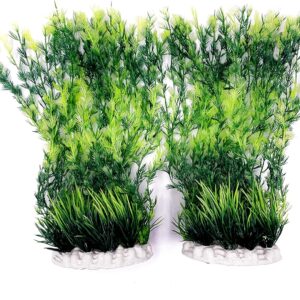 BEGONDIS 2Pcs Aquarium Decorations Fish Tank Artificial Green Water Plants Made of Soft Plastic