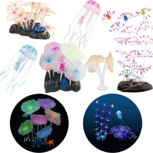 Cayway 6 Pack Aquarium Fish Tank Ornament Glowing Simulation Coral Plant Ornaments Glowing Silicone Aquarium Ornaments Bamboo Lotus for Fish Tank, Aquarium Landscape