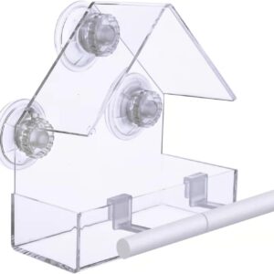 Extra Strong Suction Cups Window Bird Feeder with Drainage Holes. Windowsill Birdfeeders for Small Birds only. LIANGPIN Acrylic Clear House Shape Design