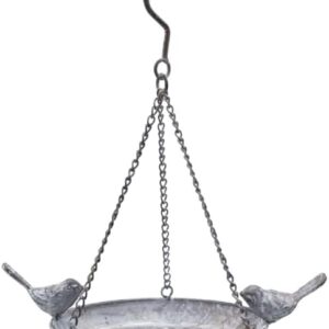 Garden Mile Vintage Metal Hanging Chain Bird Feeder for Wild Birds | Rustic Antique Distressed Metal Bird Bath Table with Hanging Hook | Hanging Garden Decorations (Antique Tray Feeder)