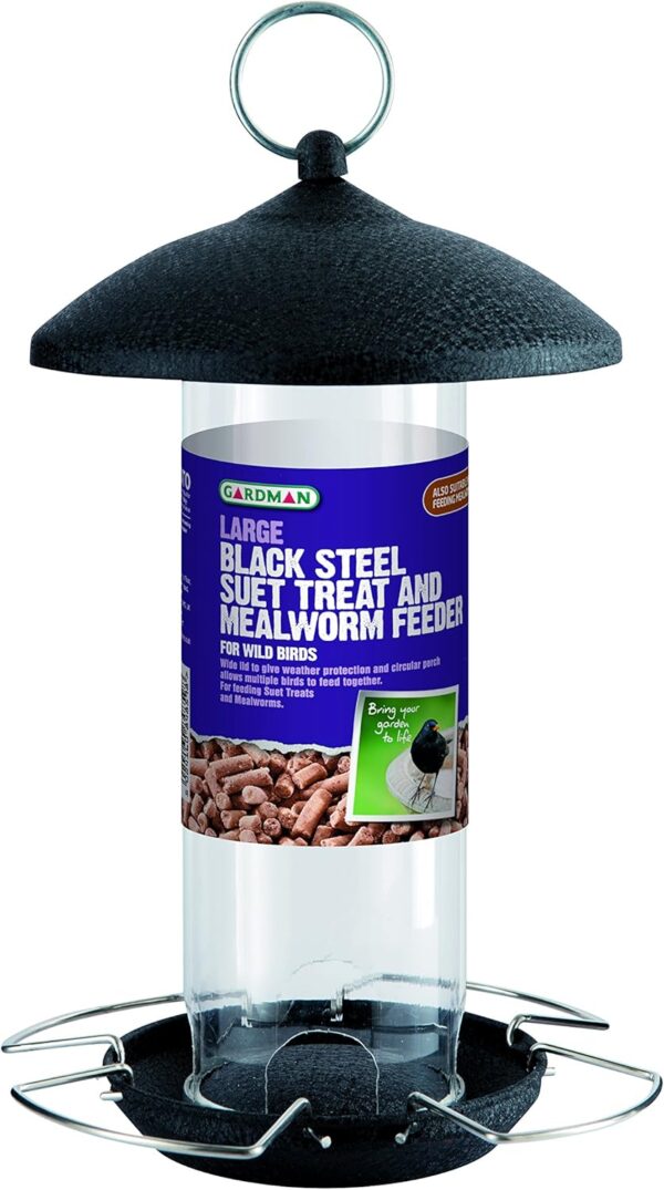 Gardman A01526 Black Steel Suet Treat and Mealworm Bird Feeder,9 x 9 x 21 cm