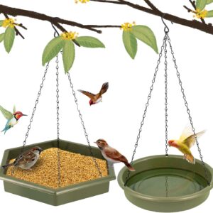 Hanging Bird Bath Bird Feeders, 2 in 1 XL Hanging Bird Feeder & Bird Baths for Outdoors, Wild Bird Feeders Hanging Bird Feeder Tray (Military Green)