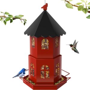 JOENCOST Bird Feeders for Outdoors, Large Capacity Metal Bird Feeder Squirrel Proof, Bird Feeders Outside Hanging for Cardinals Finch Blue Jay Sparrows and Wild Birds (Red)