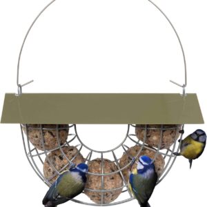 Jacobi Jayne® Suet Ball Basket - large capacity holds 5 fat balls for wild birds - hanging bird feeder for suet balls - bird feeder with pitched roof to protect bird fat balls