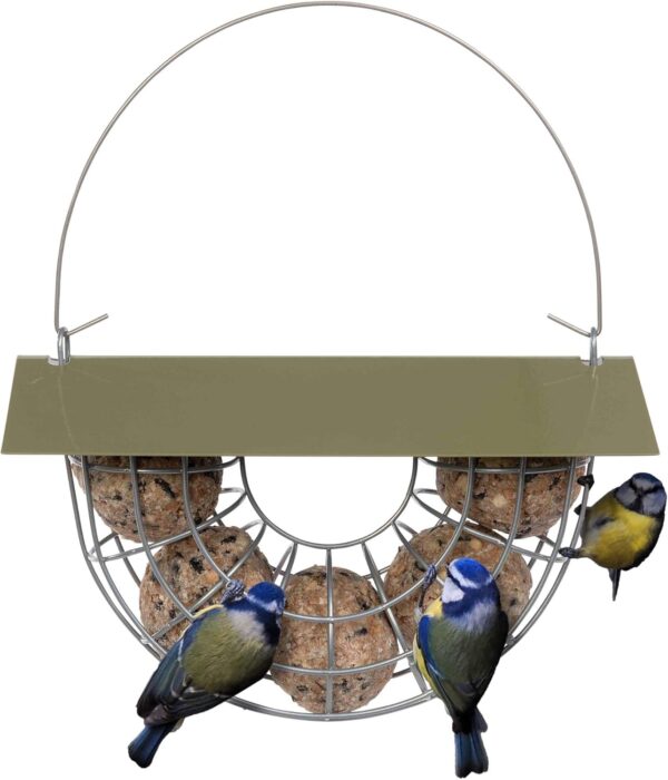 Jacobi Jayne® Suet Ball Basket - large capacity holds 5 fat balls for wild birds - hanging bird feeder for suet balls - bird feeder with pitched roof to protect bird fat balls