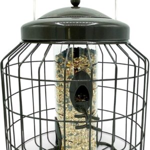 Large Heavy Duty Squirrel Proof Bird Feeder for Wild Seed Feed Mix Outdoor Garden use - Mocha Brown - with Strong Galvanised Metal Cage to Deter Squirrels & Large Birds