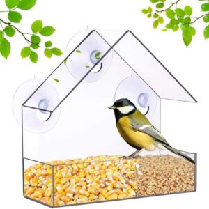 Lifreer Window Bird Feeder with Strong Suction Cups Plastic Wild Bird Feeder House Clear Bird Seed Feeders for Garden Outdoor