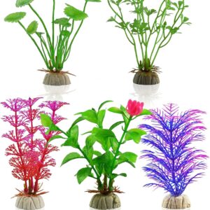 MHYMX Aquarium Decoration, 5PCS Fish Tank Plants Artificial Aquarium Plants Colourful Fish Tank Decorations Underwater Plastic Aquarium Ornaments for Aquariums