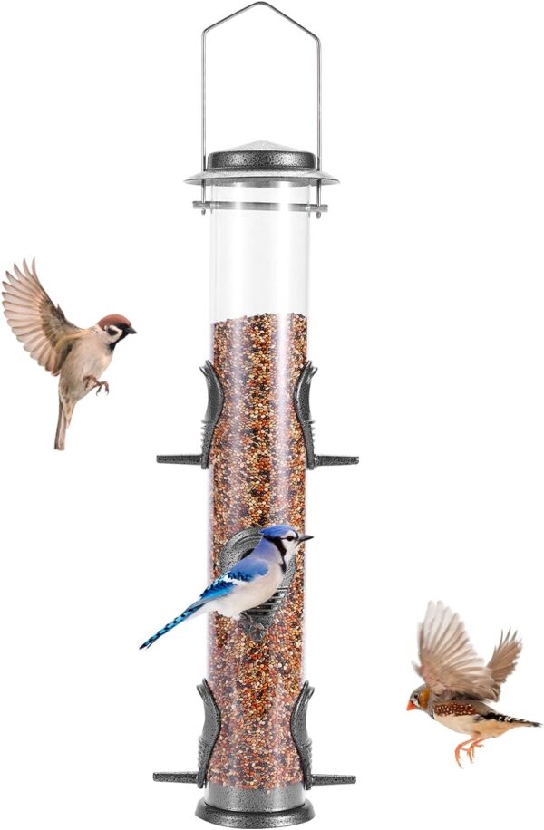 MIXXIDEA Metal Tube Bird Feeders for Outdoors Hanging Bird Feeders for Outside Wild Birds Feeder 6 Ports Hanging Bird Feeder Attract Birds in Your Lawn, Garden, Balcony