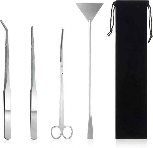 Omevett 4 in 1 Terrarium Tools Set Stainless Steel Aquarium Starter Kit Aquascaping Tools with Long Tweezers Scissors Spatula Anti-Rust Fish Tank Starter Kits for Aquarium Plants