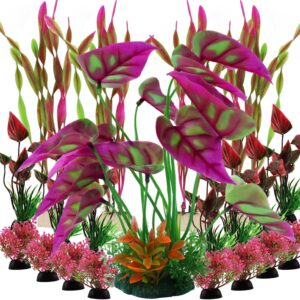 QUOZUO 20pcs Aquarium Decorations Plants, Aquarium Decor Colorful Plants, Fish Tank Accessories, Fish Tank Plant Plastic Decoration for Aquariums, Small to Large