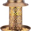 Solar Bird Feeder for Outdoors Hanging, Metal Wild Bird Feeder Squirrel Proof for Cardinals Solar Garden Lantern with S Hook as Gift Ideas for Bird Lovers(Copper)