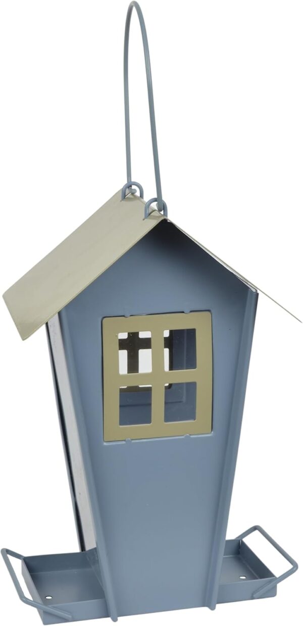 Supa "Sutherland" Wild Bird Seed & Sunflower Heart Feeder, House Shaped Contemporary Feeder, Ideal For Small & Medium Sized Garden Birds, ‎Blue/Grey Body with Grey roof.