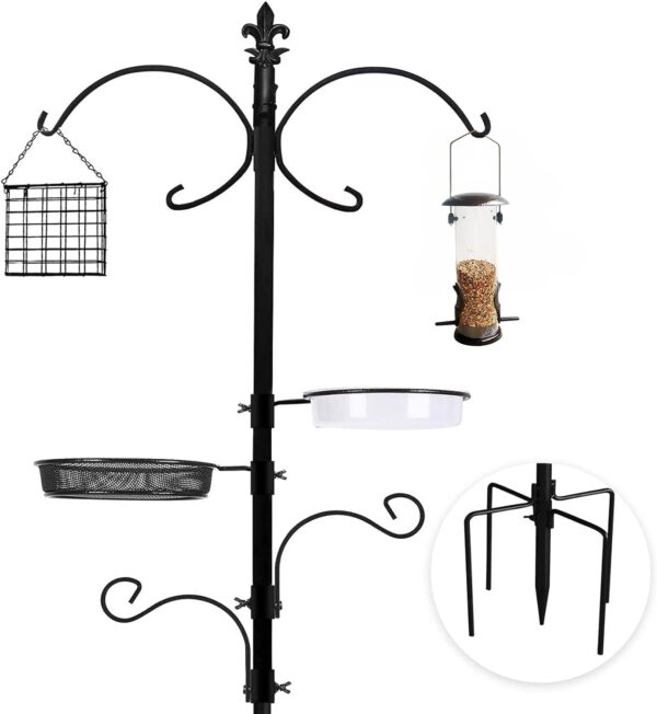 Urban Deco Bird Feeding Station With Feeders - Bird Feeders Hanging Station Heavy Duty Bird Feeder Pole With Bird Feeders For Small Birds - Bird Feeder Stand With Bird Bath Tray And Bird Feeder Tray