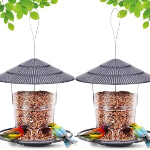 WLLKOO Bird Feeders for Outdoors, 2 Pack Bird Feeder Outside Hanging, Adjustable Feeder with Sturdy Wire and Roof, Plastic Bird Feeder for Garden, Backyard, Terrace, QW0008