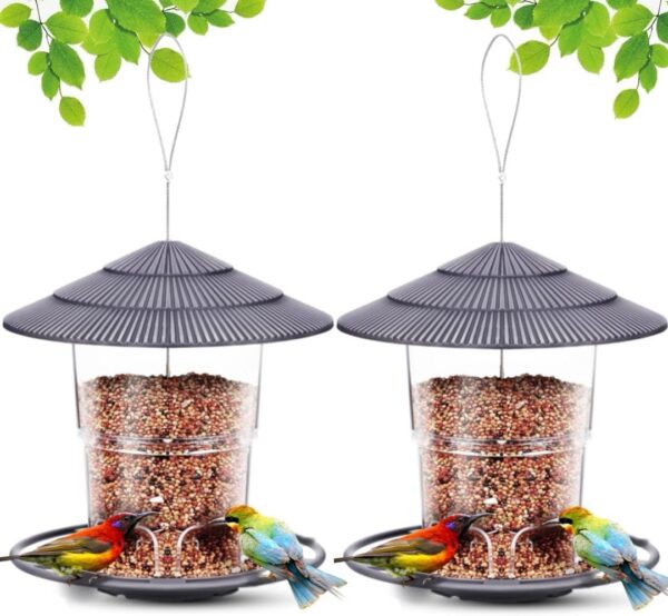 WLLKOO Bird Feeders for Outdoors, 2 Pack Bird Feeder Outside Hanging, Adjustable Feeder with Sturdy Wire and Roof, Plastic Bird Feeder for Garden, Backyard, Terrace, QW0008