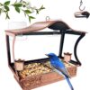 Window Bird Feeder, Metal Window Bird Feeder with Strong Suction Cups, Bird Feeders for Small Birds, Removable Tray with 2 Water Cups, Easy Clean and Fill