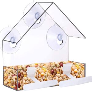 Zeqeey Bird Feeder, Clear Window Outside Bird Feeder House With Suction Cup for Garden Outdoor Backyard Wildlife Little Birds, Acrylic Plastic