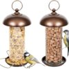 iBorn Metal Bird Feeders Hanging Peanut Mesh For Small Birds, Wild Birds Seed Feeder, Peanut Bird Feeder for Mix Seeds, Mini Seed Feed X1 & Nut Feeders X1, Copper Set of 2