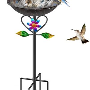 MeyRolizn Metal Bird Bath for Outside, Freestanding Birdbath with 5 Prongs Base Stake,Vintage Birdfeeder Bowl for Outdoors Garden Yard Patio Decor (Brown)