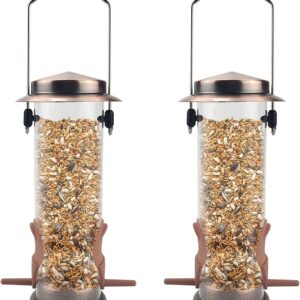 MIXXIDEA Wild Bird Feeders for Outdoors Hanging 2 Pack Stainless Steel Tube Bird Feeder Squirrel Proof, Finch Feeder for Garden Backyard Decoration Attractive Metal Thistle Feeder (Copper)