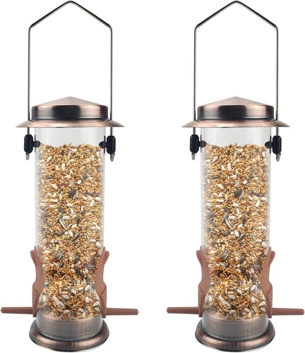 MIXXIDEA Wild Bird Feeders for Outdoors Hanging 2 Pack Stainless Steel Tube Bird Feeder Squirrel Proof, Finch Feeder for Garden Backyard Decoration Attractive Metal Thistle Feeder (Copper)