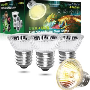 Luxvista E27 50W Reptile Heating Light Bulb, UVA UVB Full Spectrum Sun Lamp for Lizard Tortoise Spider Snake, 4 Pack